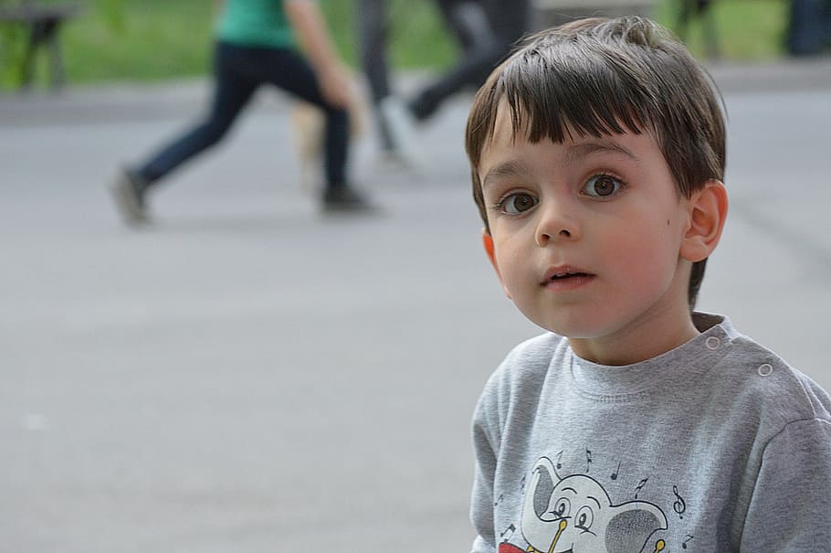 boy wearing crew-neck top, child, portrait, emotion, people HD wallpaper