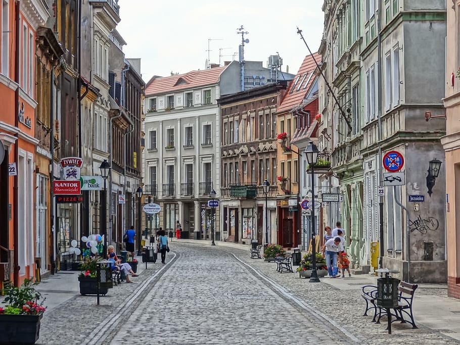 dluga street, bydgoszcz, road, poland, cobblestone, picturesque, HD wallpaper