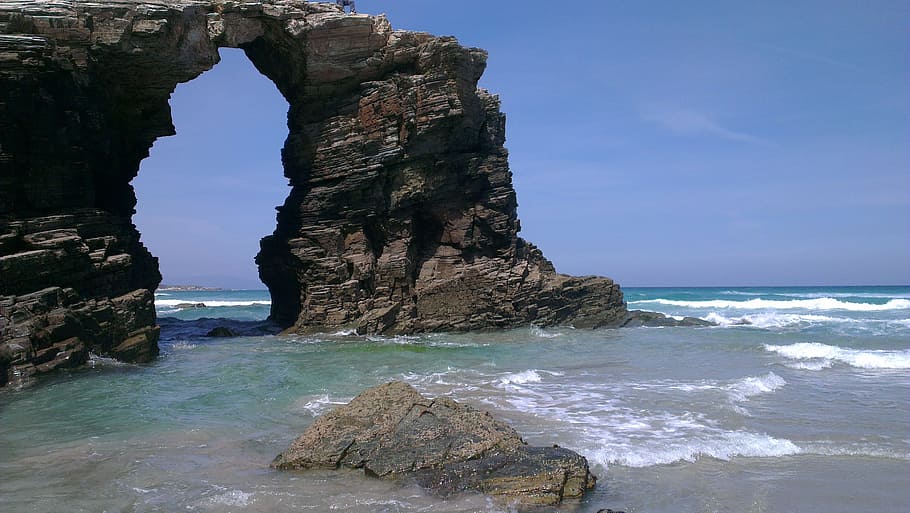 Beach, Ribadeo, Arc, beach of the cathedrals, galicia, beauty, HD wallpaper