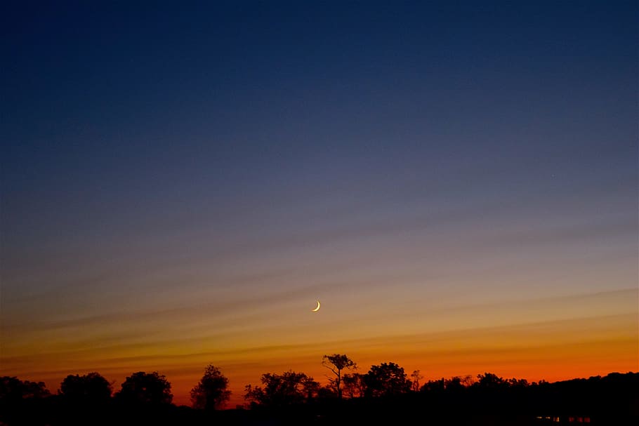 moon, sky, sunset, colorful, night, light, nature, dark, moonlight HD wallpaper
