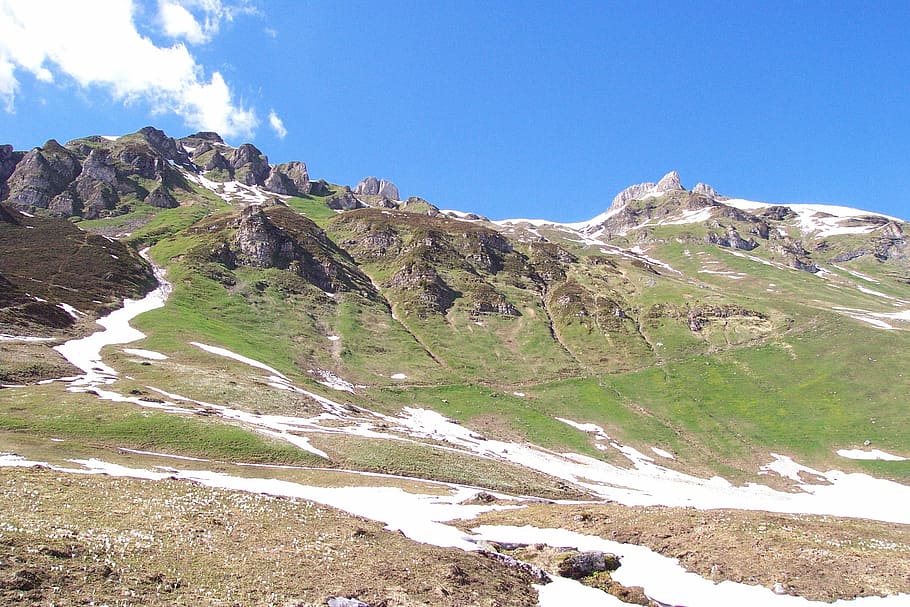 Alpine, Spring, Mountains, summer, nature, blue, sky, landscape HD wallpaper