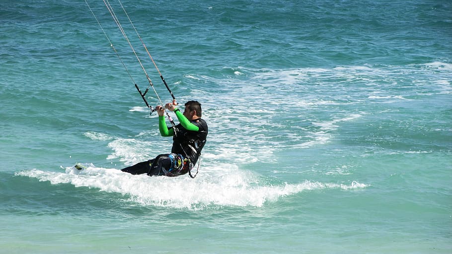 kite surf, surfer, surfing, sport, extreme, wind, activity, HD wallpaper
