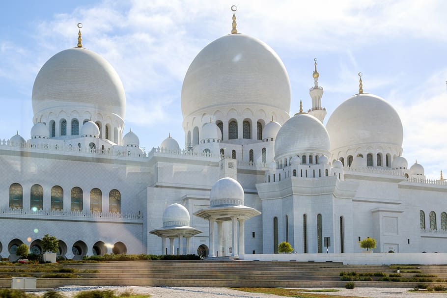 structural photo of white temple, abu dhabi, orient, mosque HD wallpaper