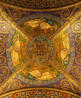 beige and purple artwork, Mosaic, Ceiling, Neo Byzantine, Historic HD wallpaper