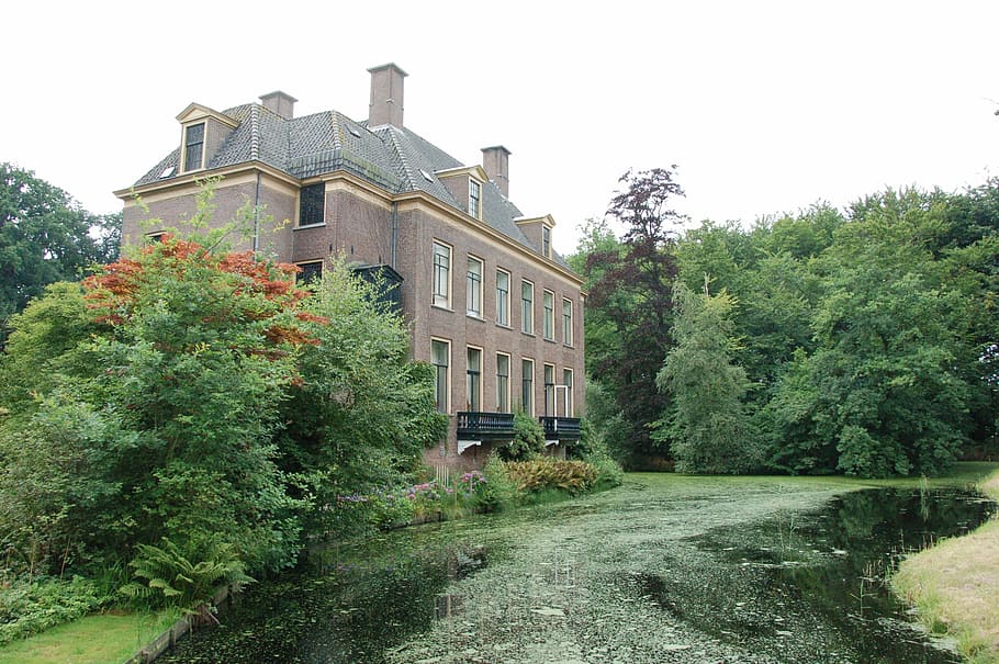 landgoed de laila driebergen, nature, manor, pond, built structure, HD wallpaper