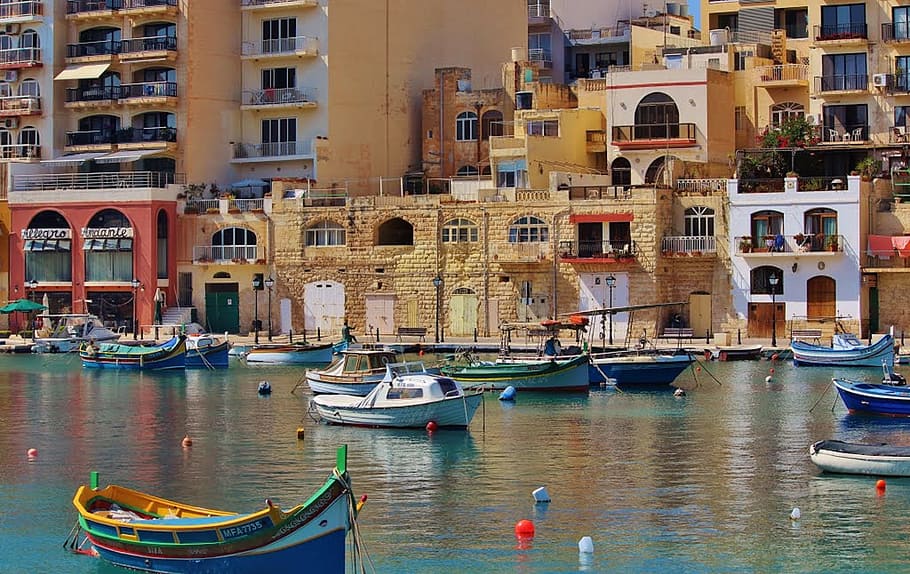 sailboats beside concrete buildings, malta, architecture, outside