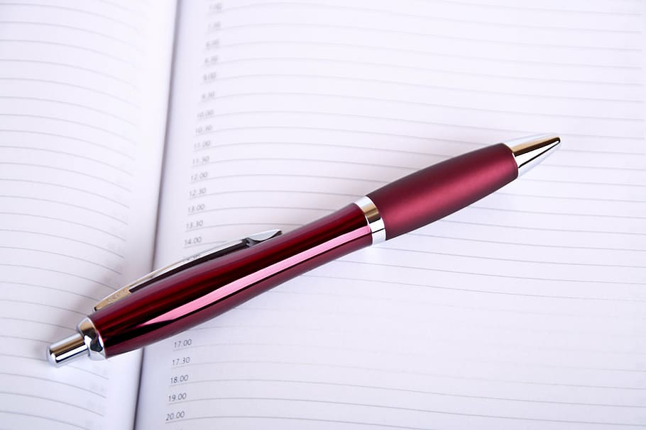 red retractable pen on ruled paper, time, plan, office, note HD wallpaper