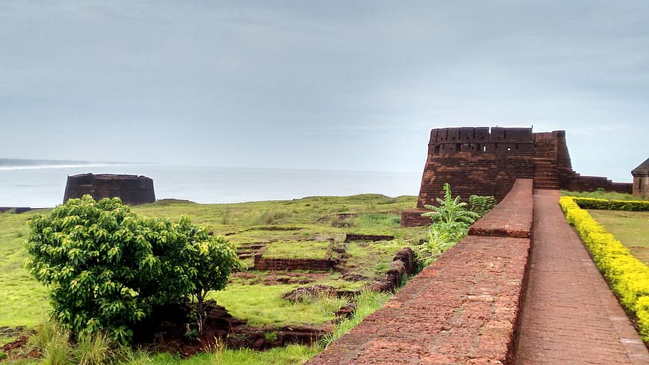 stone building near body of water, India, Travels, Bekal Fort, HD wallpaper
