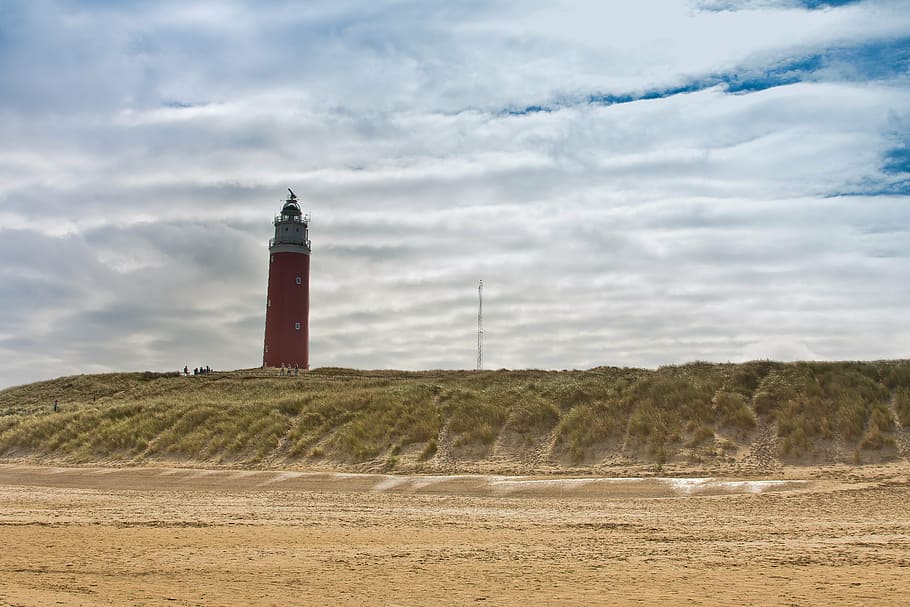 lighthouse, grass, dunes, wind, seafaring, texel, netherlands HD wallpaper