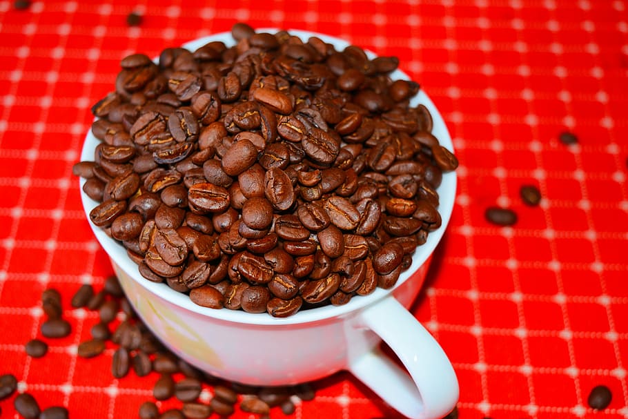 coffee, beans, red, cup, energy, food and drink, coffee - drink HD wallpaper