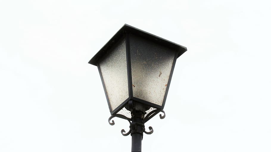 black lamp post, lantern, light, light bulb, road, lighting HD wallpaper