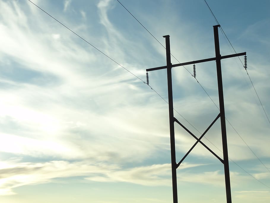 sky, poll, lines, clouds, cloud - sky, low angle view, fuel and power generation HD wallpaper