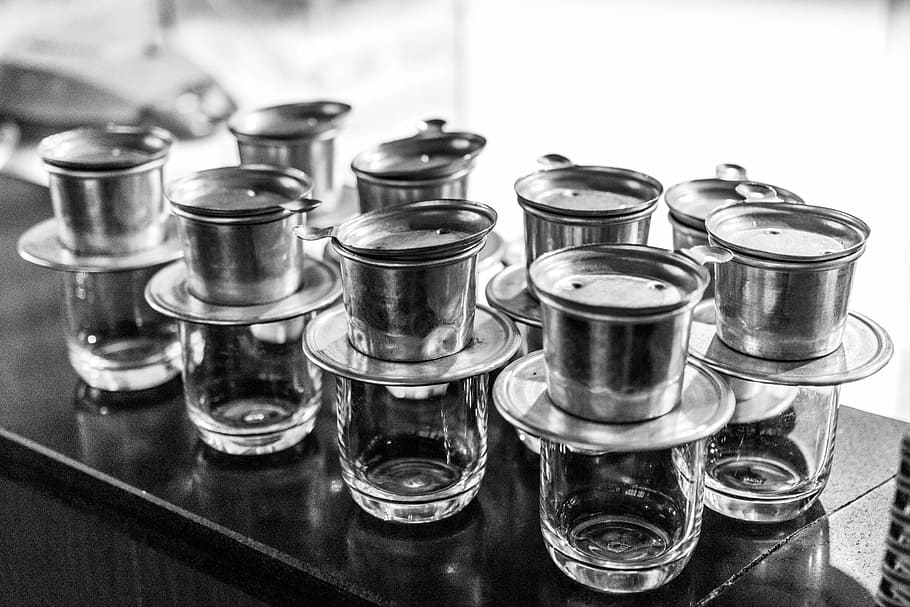 cafe, coffee, coffee phin, row cafe cup, black white, no people HD wallpaper