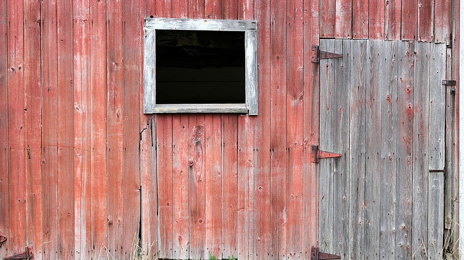 gray wooden door, Window, Barn, Texture, Paint, grain, rust, decay, HD wallpaper