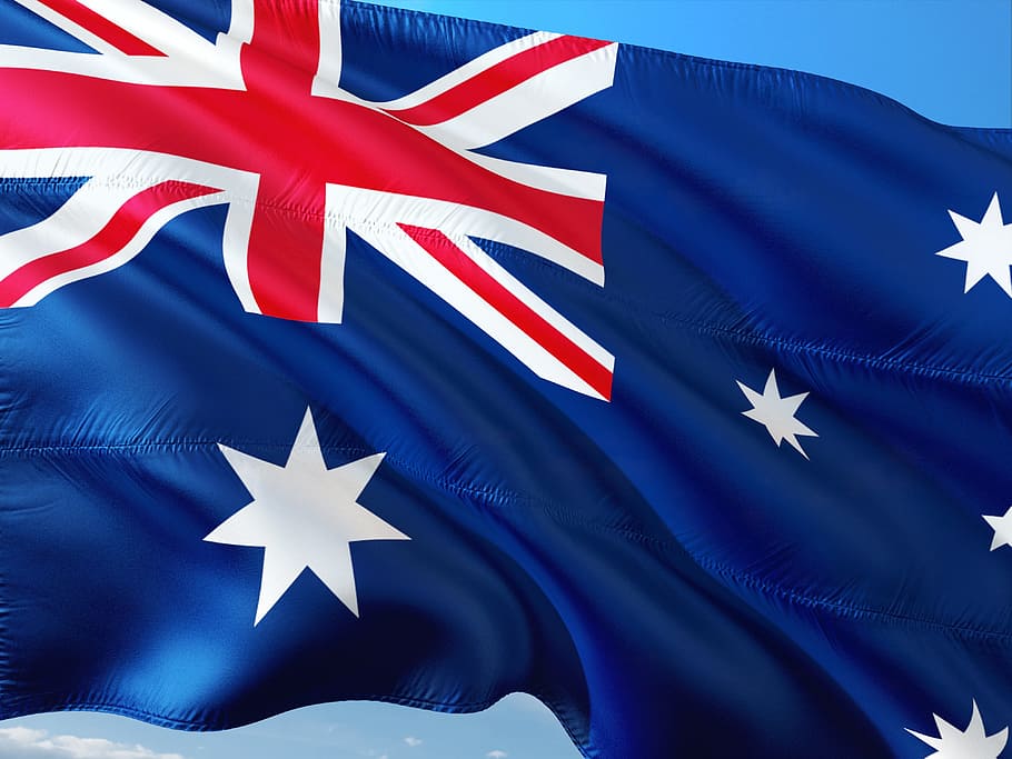 blue, red, and white star print flag, international, australia