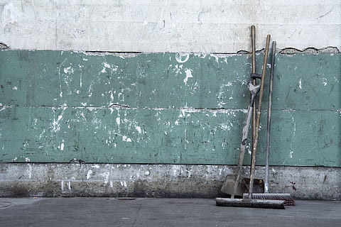 three gray brooms, Blade, Tool, Wall, Raw, Industry, clean HD wallpaper