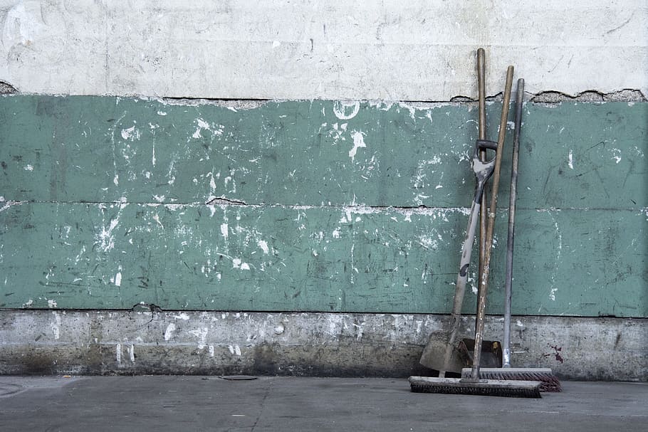 three gray brooms, Blade, Tool, Wall, Raw, Industry, clean HD wallpaper