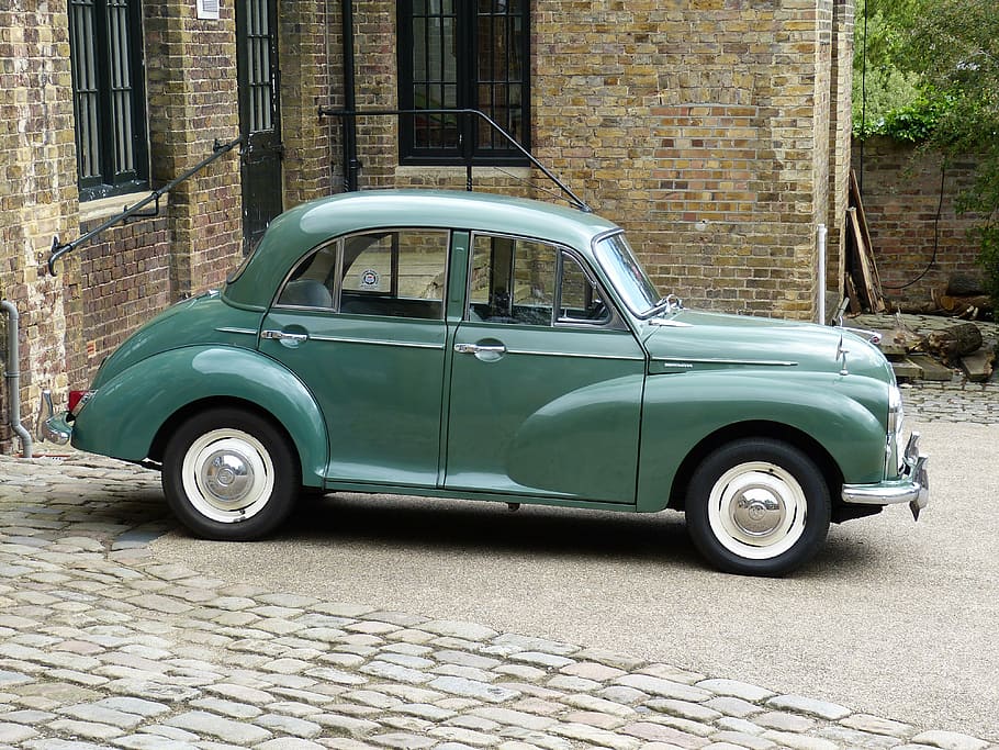 classic green sedan near the house, oldtimer, auto, pkw, dare HD wallpaper
