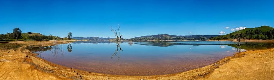 blue sky, daylight, idyllic, lake, landscape, mountain, outdoors HD wallpaper