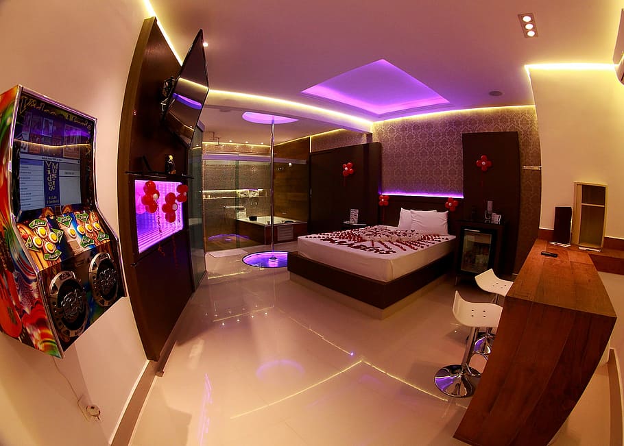 Bed, Light, Marriage, luxury, indoors, television set, modern HD wallpaper