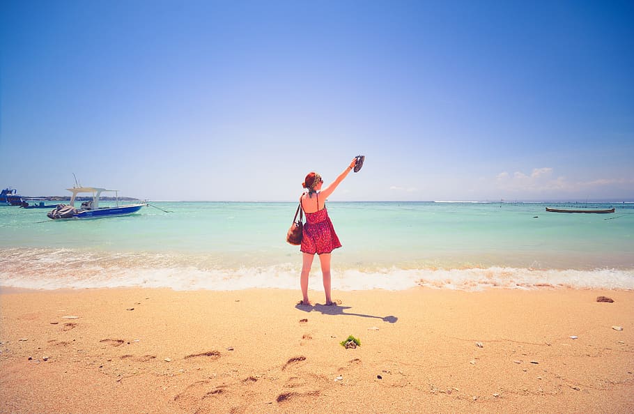 beach, sand, shore, ocean, sea, sunshine, summer, blue, sky HD wallpaper