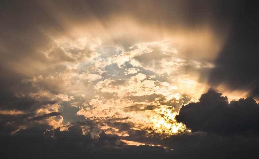 white clouds and blue sky photography, rays, sun, hope, sunbeam HD wallpaper