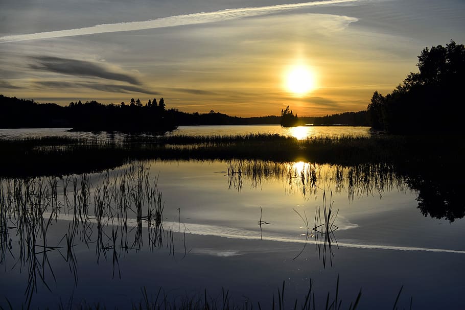 Sunset, Landscape, Lake, Marsh, Twilight, nature, summer, clouds HD wallpaper