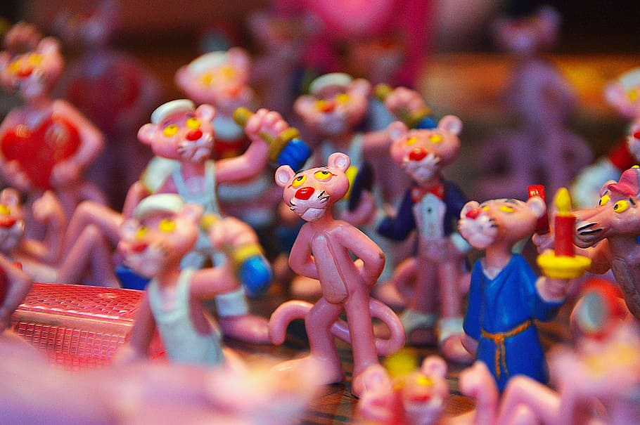 pink, dudes, mascots, pink panther, toy, figurine, representation