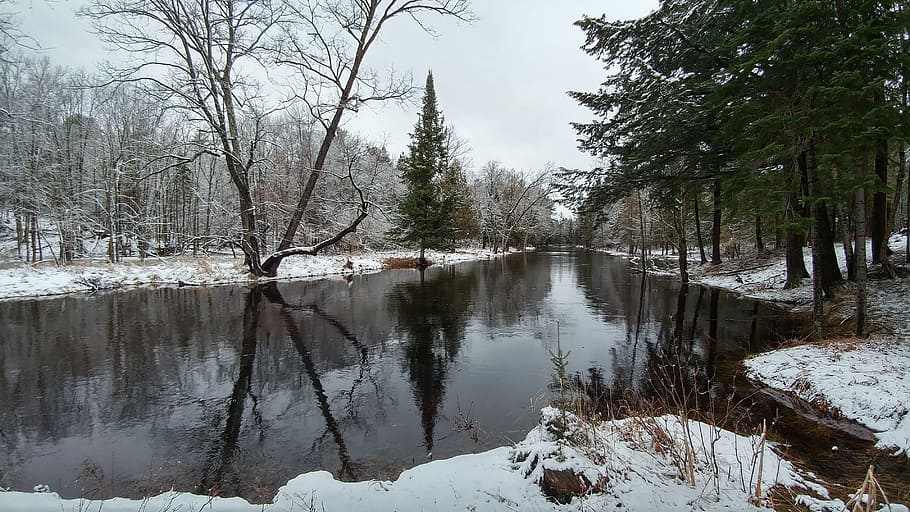 Winter, River, Water, Snow, Landscape, cold, forest, outdoor HD wallpaper