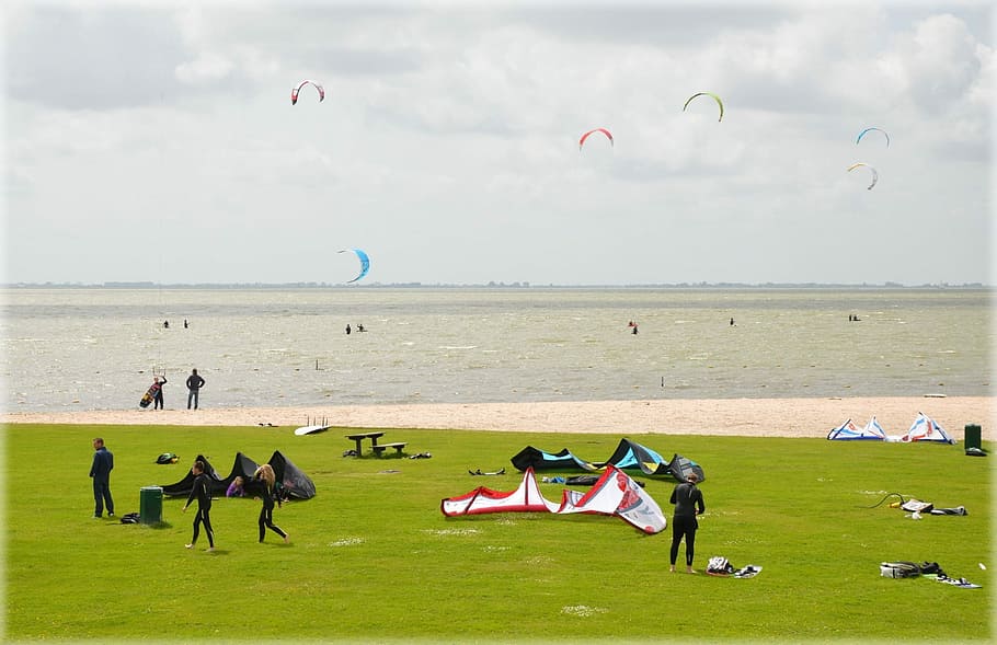 Wind, Kite Surfing, Kitesurfing, windsurfing, sea, lake, holland, HD wallpaper