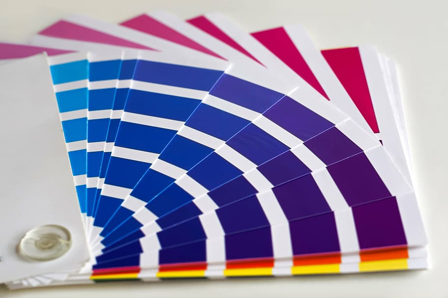 purple and white paper fan, print, colors, cmyk, stencil, desktop publishing