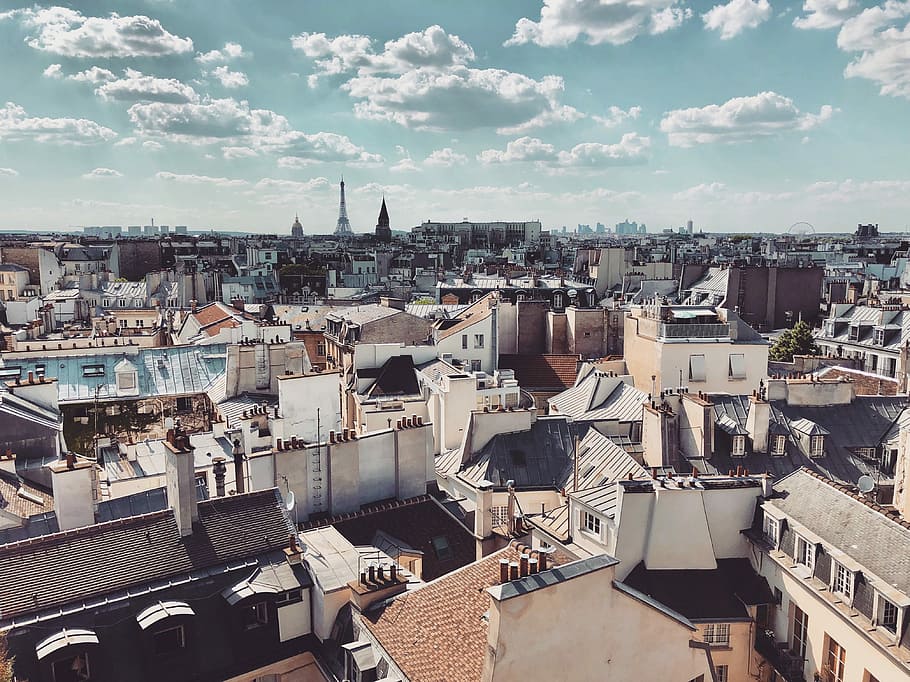 aerial view of buildings, city high-rise buildings, sky, cloudscape HD wallpaper