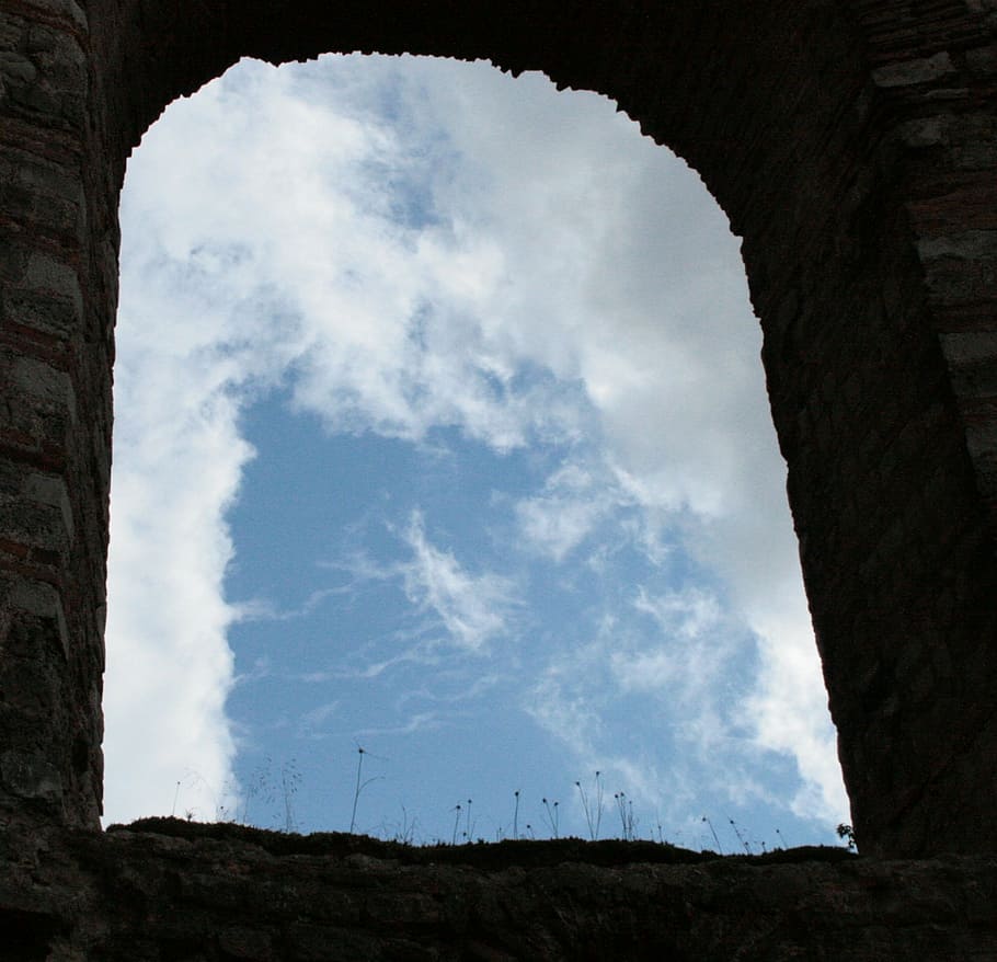 sky, strange, window, outlook, blue, cloud, castle, fortress HD wallpaper