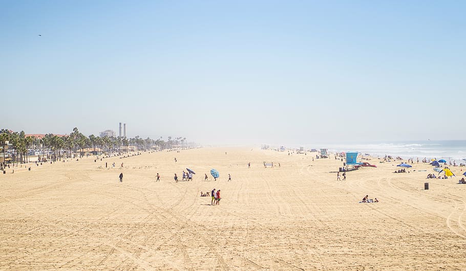 people at the beach, photo, daytime, sand, sunshine, summer HD wallpaper