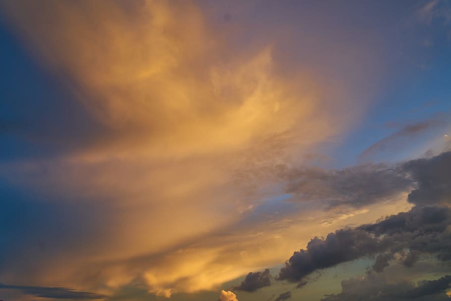 orange and dark clouds on sky, landscape, peace, background HD wallpaper