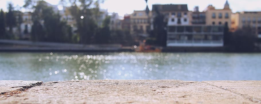 concrete, ground, river, water, architecture, city, building exterior HD wallpaper
