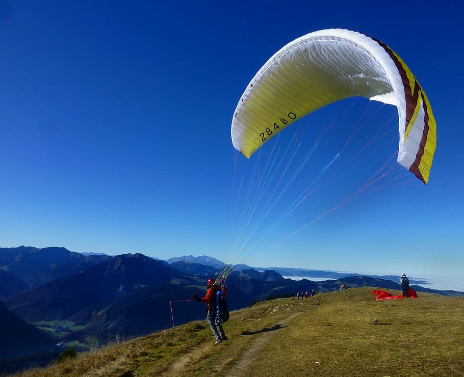 paraglider, wind, sky, mountains, allgäu, sport, leisure, adventure HD wallpaper
