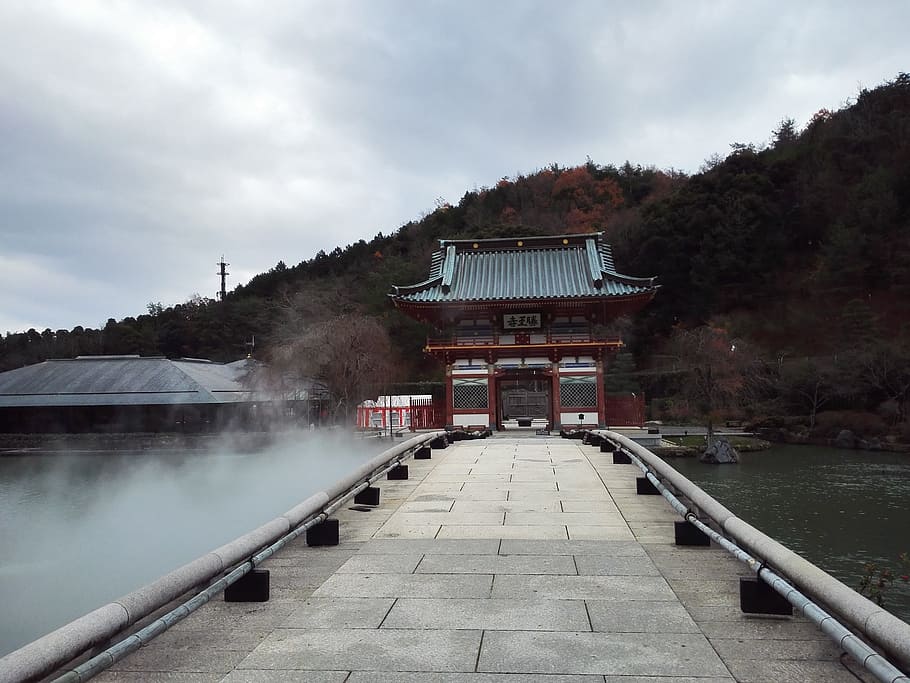 Landscape, Temple, Japan, cloud - sky, outdoors, water, no people HD wallpaper