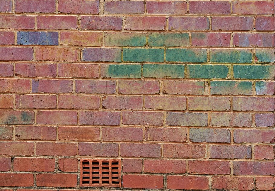 wall, brick, red, green, tile, ventilation, brick wall, built structure, HD wallpaper