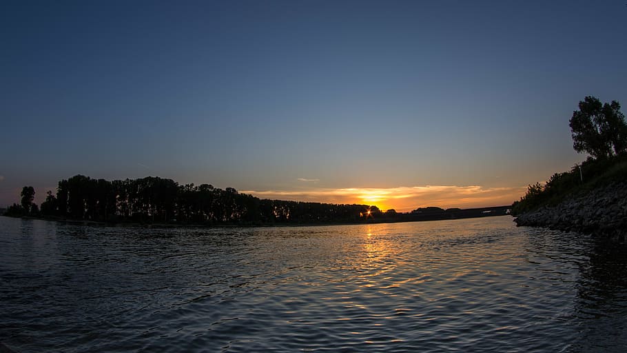 sunset, rhine, river, water, abendstimmung, evening sky, tranquility HD wallpaper