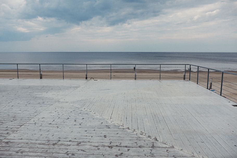 Empty beach terrace, landscape, sea, no People, coastline, sky HD wallpaper