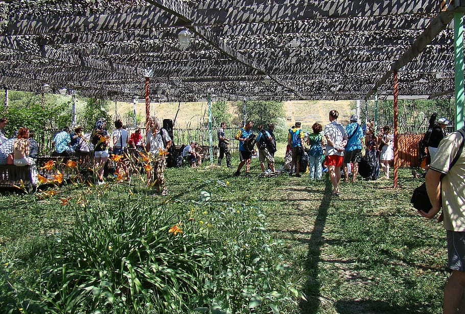 canopy, net, summer, sun, shadow, people, crowd, group of people HD wallpaper