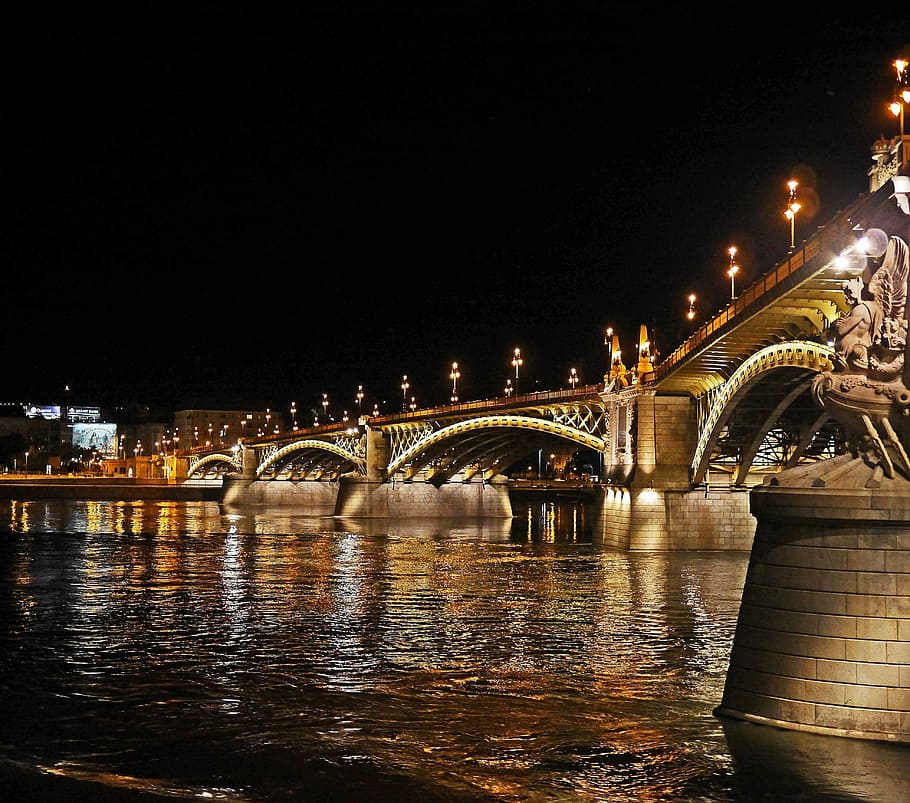 Budapest At Night, Margaret Bridge, illuminated, street lanterns