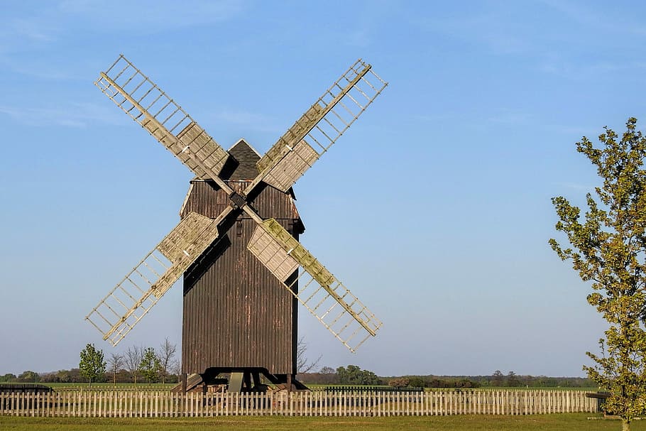 post mill, windmill, sky, farm, environmental conservation HD wallpaper