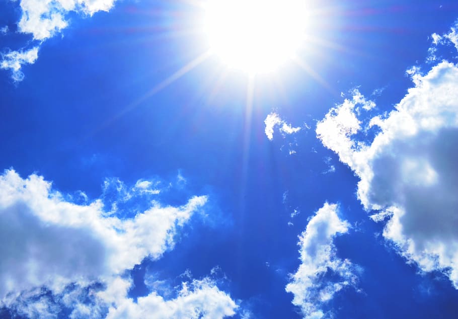 low-angle view photo of cloudy sky with sun, clouds, landscapes HD wallpaper
