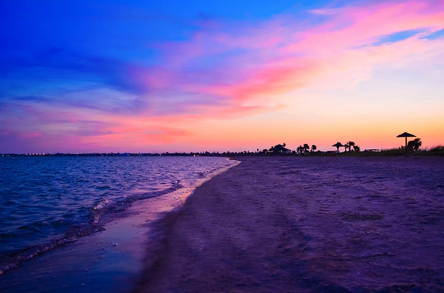 beach, sunset, sea, sunset beach, ocean, sand, vacation, tropical HD wallpaper