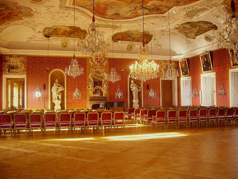 red chairs inside white painted room, castle, interior, architecture