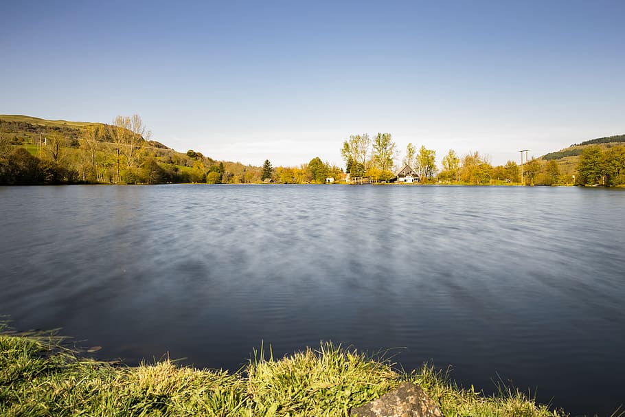 lake, fall, nature, water, autumn landscape, mountain, cantal HD wallpaper