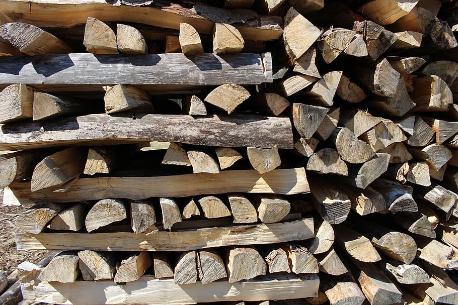 wood, stack, forest work, firewood, stock, split, tree, stacked