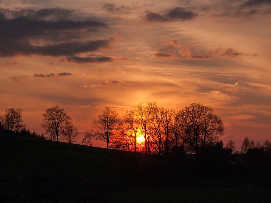 evening, sunset, clouds, landscape, silhouette, sky, evening sky HD wallpaper